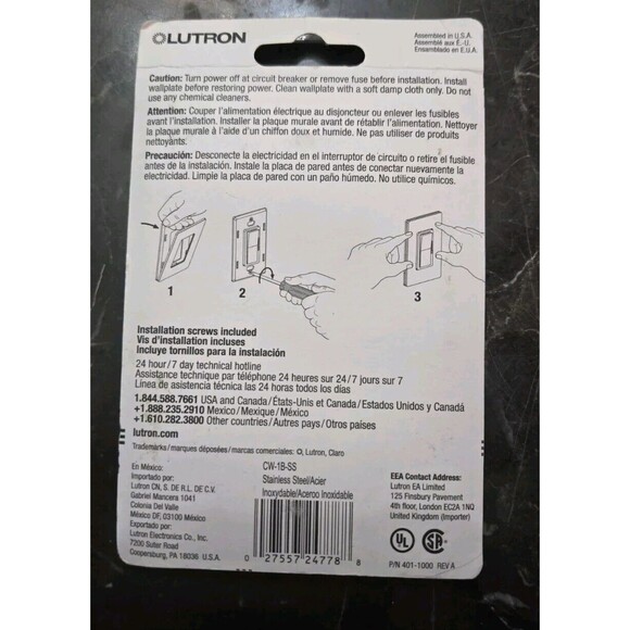 Lutron Switchplate Wallplate Gloss Finish Stainless Steel CW-1B-SS New Unopened - Picture 3 of 4